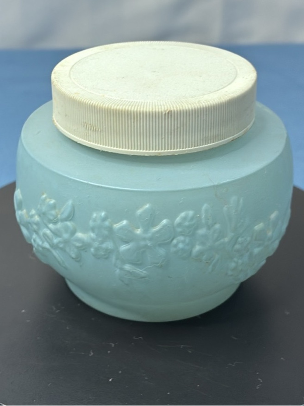 Avon Pale Blue Floral Ceramic Jar with Cream Lid